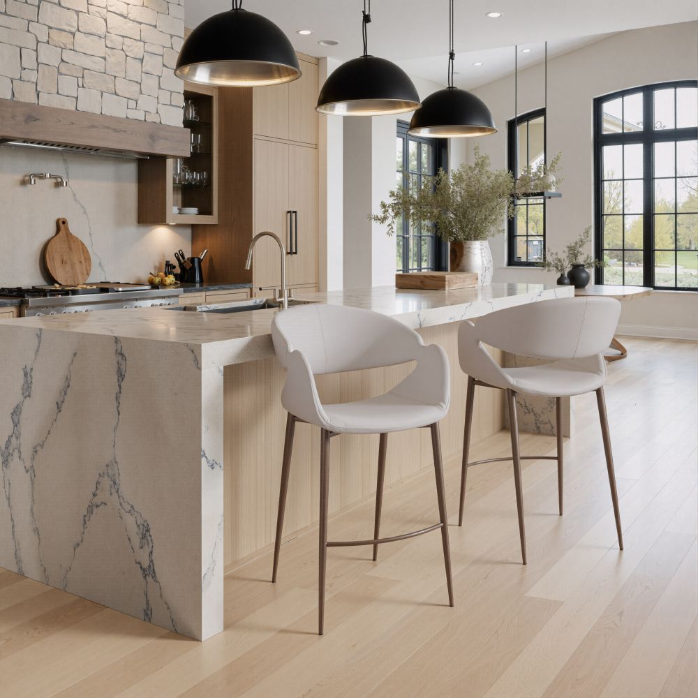 110930 - Limay Counter Stool Beige & Walnut