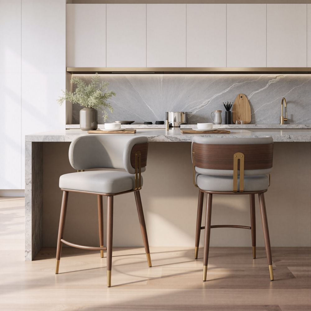 110947 - Brew Counter Stool Beige & Walnut